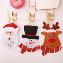 新しいクリスマス雪だるまサンタクロースカトラリーナイフとフォークバッグの食器はクリスマスの装飾品をカバーしています