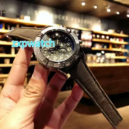 Yüksek kaliteli lüks spor izle kuvars Chronograph 43mm Tuval kayışı orijinal toka erkek askeri izle ücretsiz gönderim