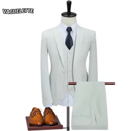 (Blazer + kamizelki + spodnie) Solidne białe Smokingi ślubne dla mężczyzn jasnoniebieskie Slim Fit Mens Garnitury z Spodnie Party Dress Stage Nosić M-5XL