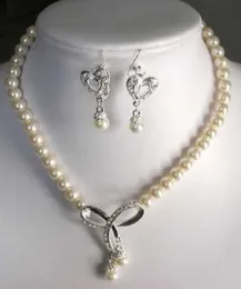 7-8мм Белый Akoya культивированный жемчуг ожерелье серьги 18" бесплатная доставка