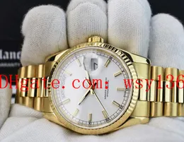 O envio gratuito de luxo relógio de pulso 36 milímetros 18kt ouro do dia Data presidente Índice Branco FAT Buckle Relógios 118238 Automatic Movimento Feminino