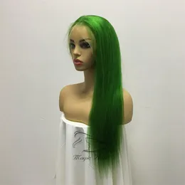 緑色のフルレースの人間の髪の毛のかつら絹のようなストレートブラジルの聖母の髪の毛150密度のレースのフロントかつら
