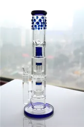 Blue Bong Solid Base Glass Bongs With Birdcage Perc Bubblers Water Pipe Straight Tube Bong 18mm Joint