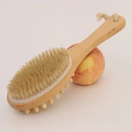 Krótki drewniany uchwyt Naturalny boar Bristles Bath Brush Body Scrubber Suchą skórę Płuczka z węzłami masażu Lin2586