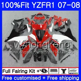 Röd vit till salu Injektionskropp för Yamaha YZF R 1 YZF 1000 YZFR1 07 08 227HM.16 YZF R1 07 08 YZF1000 YZF-1000 YZF-R1 2007 2008 Fairing Kit