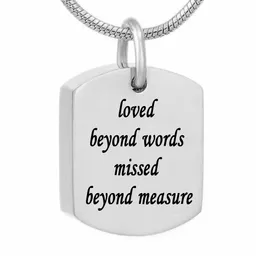 Square Urn Necklaces for Ashes Stainless Memorial Keepsake Cremation Jewelry - loved beyond words missed beyond measure