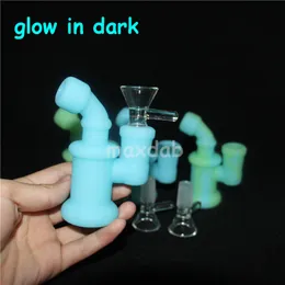 Glow w ciemnych silikonowych platformie olejowych Bongs mini ustniki dysze rurowe fit fit głowicy bulgotnik wodny bonga ze szklaną miską