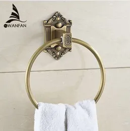 Towel Rings Antique Solid Brass Wall Mounted Towel Holder Home Decor Carved Hanger Bathroom Accessories Bath Towel Ring WF-71205