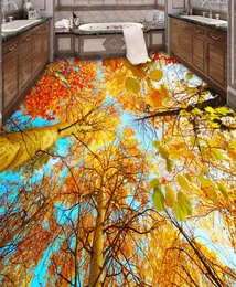 3Dフロア絵画カスタムバスルームビニールフロア壁紙ブルースカイメープルリーフ3D床ベッドルーム3D立体視壁紙