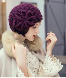 Winter Women Wedding Hat Church Pillbox White Fascinator Lace knitting Hat Headdress Hair Accessories Party Prom Hats Winter244c