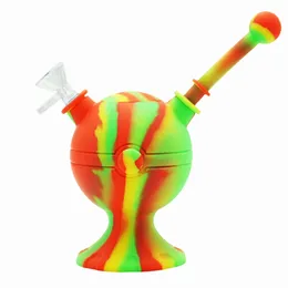 Unique design silicone water pipe bubbler portable tobacco smoking oil unbreakable wax rig glass water smoke pipe