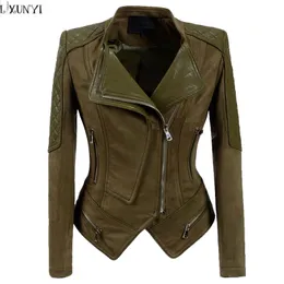 LXUNYI 2018 Autumn Winter Korean Leather jacket Female Army Green Slim Short Handsome Motorcycle jacket Women Ladies Suede Coat