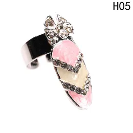 Fashion Rhinestone Cute Bowknot Finger Nail Ring Charm Crown Flower Crystal Female Personality Nail Art Rings Dia 13mm