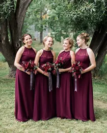 Cheap Chiffon New A Line Bridesmaid Dresses Halter Neck Backless Sweep Train Maid Of Honor Dress Brautjungfer Kleider Wedding Party Gowns