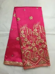 5 Yards/pc Hot sale fuchsia George lace fabric with small gold sequins embroidery african cotton lace for clothes JG12-5