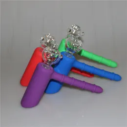 18mm mini tubulações de mãos de silicone martelo 6 orifícios em silicone percolator bubbler cuba de água fumando tabaco bong