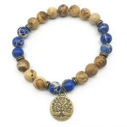 SN1281 Trendy Designer Buddha Head Bracelet Set Picture Jasper Dark Blue Regalite Bracelet Tree of Life Natural Stone Jewelry251s