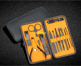 Högkvalitativ 12st Rostfritt stål Nail Clipper Kit Black Manicure Plier Tweezer Scissor Ear Pick Set Professionell grooming kit