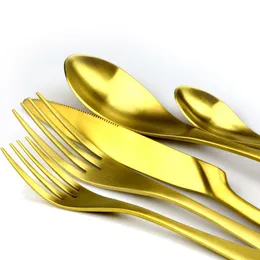 30PCS Dinnerware Set Gold Matte Rostfritt Stål Silvervara Middag Forks Knives Scoop Set Porslin Set Utensils för 6