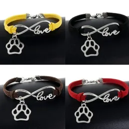 Vintage Silver Love Infinity Charms Cat Dog Paw Prints Armband Bangle för Kvinnor Blandade Färg Velvet Rope Armband Smycken Gifts