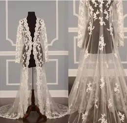 2018 Jaquetas de Noiva de Renda Mangas Compridas Casaco de Noiva Sweep Train Capas de Casamento Wraps Bolero Jaqueta Vestido de Noiva Wraps Shrugs Venda imperdível