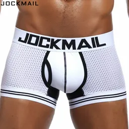 Jockmail Brand Men Mesh Underkläder Boxers Calzoncillos Hombre Gay Sleepwear Cueca Boxer Andningsbar Crotch Cotton Panties Shorts