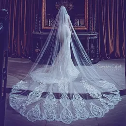 Luxuoso Top Quality Lace Applique Wedding Veils 3M Uma camada Catedral Comprimento feito sob encomenda do véu nupcial