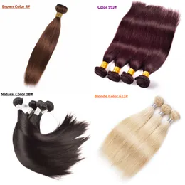 100 human hair weave brazilian malaysian indian peruvian straight hair extensions bundles natural color brown wine red blonde color option