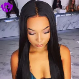 Freeshipping Prosta symulacja Ludzkie Włęki Wig Natural Black Full Lace Front Wig Syntetyczny Glueless 150% 30 cali "Baby Włosy mogą ogrzać