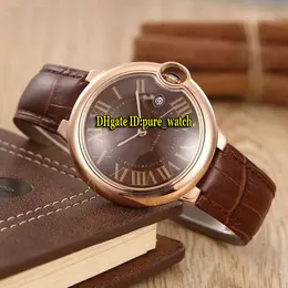 새로운 W6920037 브라운 다이얼 아시아 2813 자동 남성 시계 로즈 골드 케이스 브라운 가죽 스트랩 고품질의 새로운 손목 시계