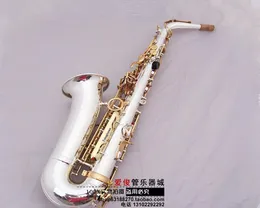 Private benutzerdefinierte neue Alto-Eb-Ton Saxophon Yanagisawa A-W037 Silber überzogene Goldschlüssel-Sax-Musikinstrument mit Mundstück, Fall, Handschuhen