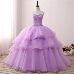 2018 Nowa Sweetheart Lilowa Suknia Balowa Quinceanera Suknie Zroszony Prom Sweet 16 Dress Plus Size Lace Up Vestido DE 15 ANO Q70