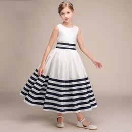 Härlig elyNavy Blue Taffeta Jewel Girls 'Pageant Dresses Flower Girl Dresses Holidays Dresses Birthday Skirt Anpassad storlek 22699