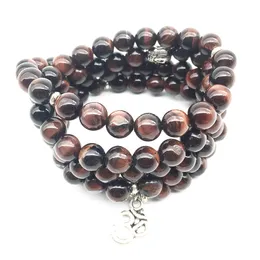 SN1363 Trendig design Mäns Yoga Armband Naturlig 8 mm Röd Tiger Eye Stone Smycken Balans Healing Ohm Halsband Gratis Frakt