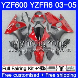 Karosserie für Yamaha YZF600 YZF R6 03 04 05 YZFR6 03 Karosserie 228HM.7 Flaches schwarzes rotes Lager YZF 600 R 6 YZF-600 YZF-R6 2003 2004 2005 Verkleidungsset