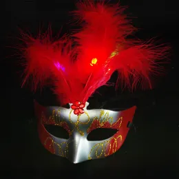 Luminescent Feathered Mask Glittering Mask Princess Venetian Half Face Mask for Masquerade Cosplay Party Christmas Eve
