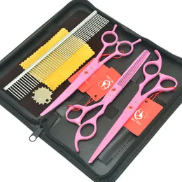 7.0 Inch Meisha Pink Pet Grooming Scissors Set Japan Curved Puppy Cat Cutting Shears Animals Fur Hair Thinning Shears Dog Accessories HB0168