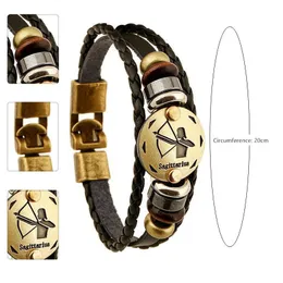 Quente 12 zodíaco canta corda infinita para mulheres jóias pulseiras de couro masculino casual personalidade liga vintage punk encantos pulseira