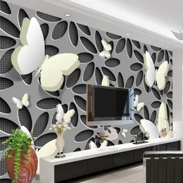 사용자 정의 벽지 벽화 3D 입체 나비 꽃 벽 벽화 현대 추상 예술 벽지 벽 거실 TV를 덮고