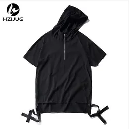 HZIJUE New Summer Hoodies Fashion Men T shirts Loose Hat Retro High Street clothing top tees male T shirts streetwear