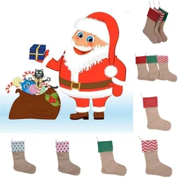 Canvas Christmas Stocking 30*45cm XMS Tree Decoration Socks Xmas Gift Bag Stockings 7 Styles FreeShipping