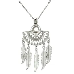 Native Half Moon Beaming Sun Fan Shapes Filigree Dangle Feather Beads Pearl Cage Halsband 20inch