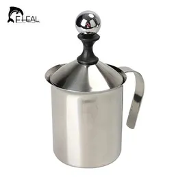 FHEAL 400ML Stainless Steel Milk Frother Cappuccino Creamer Foam Coffee Pull Flower Cup Double Mesh Milk Frothers Mugs