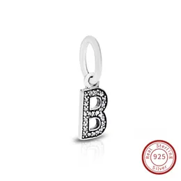 Buchstabe B Authentischer 925 Sterling Silber Schmuck Kristall A-Z Buchstabe Anhänger Charms passend für Pandora Original Armband Necklace791314CZ