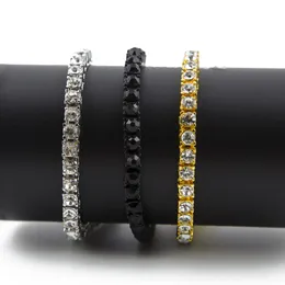 18K Gold Plated Iced Out 1 Row Bling Crystal Bracelet Black Gold Mens Diamond Bangle Bracelets High Quality Hip Hop Men Jewelry