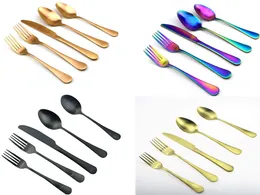 4 färger 5st kvalitet regnbågens bestick set rostfritt stål knivgaffel matskedar rostfritt stål servis köksverktyg