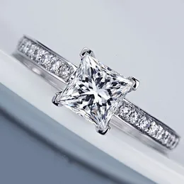 Mode Smycken Princess Cut 1ct GEM 5A Zircon Stone 925 Sterling Silver Kvinnor Engagemang Bröllop Band Ring SZ 4-11 Present