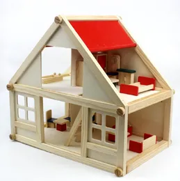 Wooden Wonders Tall Townhome house with 16 Pieces of Furniture,building block for Kids