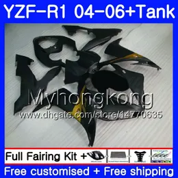 Corpo + Tanque preto fosco em ouro para YAMA YZF 1000 YZF R 1 YZF-R1 2004 2005 2006 232HM.45 YZF1000 YZF R1 04 06 YZF-1000 YZFR1 04 05 06 Carenagem