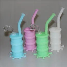 Brilho na plataforma de óleo de silicone escuro Silicone Bigs Hookah Bongos com claro 4 mm de espessura 14 mm masculino conjunto quartzo unhas